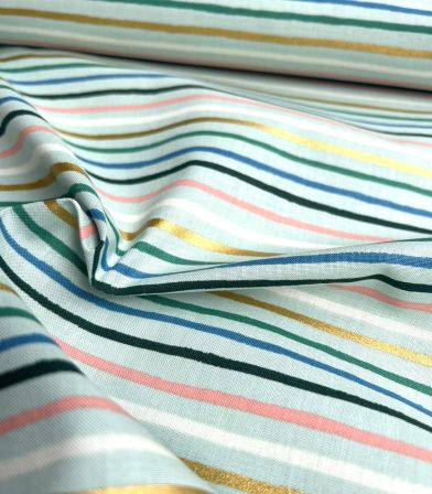 Tissu coton Happy Stripe - Mint Multi Metallic