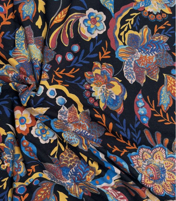 Tissu jersey viscose - Bengali flowers ocre