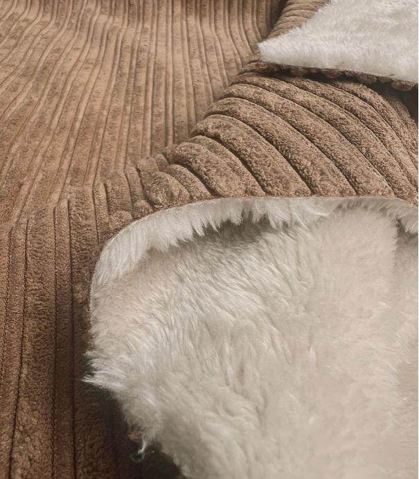 Tissu double face sherpa / velours - Noisette