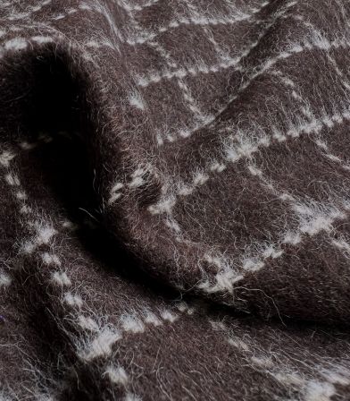 Tissu lainage poilu - Carreaux choco